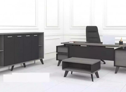 Aarbechtszëmmer Büro Miwwelen Schreiwedësch Couchdësch Akteschaf 3tlg Set