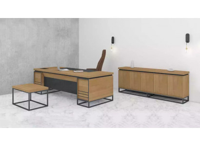 Braun Büro Ariichtung Miwwelen Set Aarbechtszëmmer Dësch 3tlg. Set