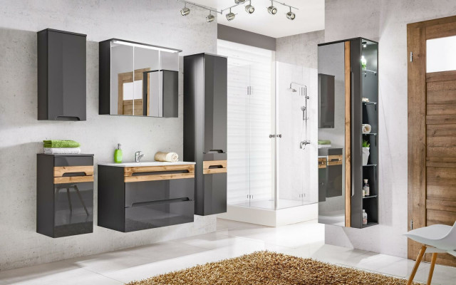 Design Buedzëmmer Miwwelen Bad 5 tlg. Set Garnitur Schaf Lavabo Beliichtung