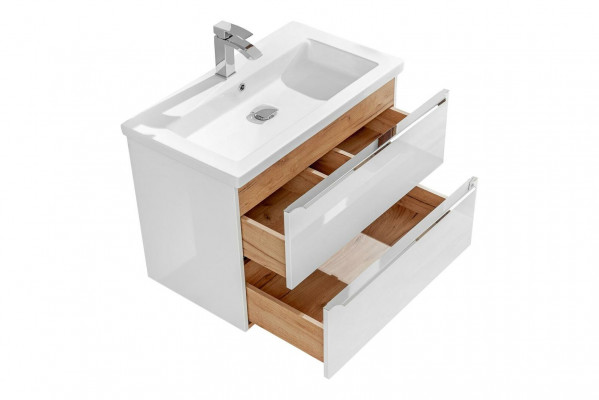 Buedzëmmermiwwel Set 80cm Wäschbecken mat Ënnerschaf Wäschdësch Schief Schaf Hänkschaf