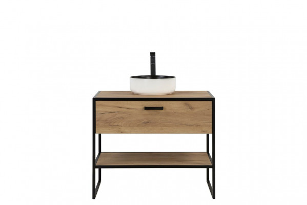 Buedzëmmer Miwwel Set 90cm Wäschbecken Loft Ënnerschaf Wäschdësch Schublade