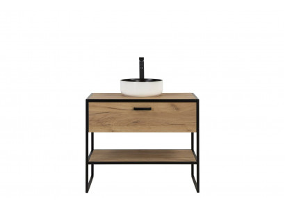 Buedzëmmer Miwwel Set 90cm Wäschbecken Loft Ënnerschaf Wäschdësch Schublade
