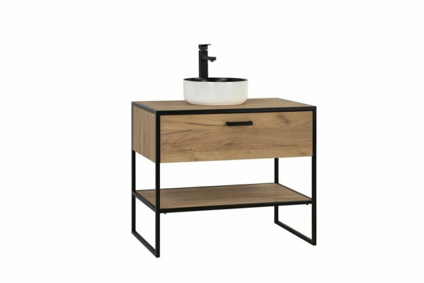 Buedzëmmer Miwwel Set 90cm Wäschbecken Loft Ënnerschaf Wäschdësch Schublade