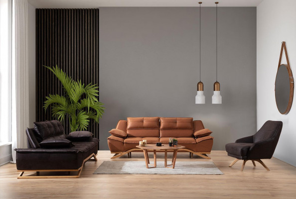 Sofagarnitur Stoffsoda Polstersofa Dräisëtzergarnitur Sesselen Brong Sofa 3tlg