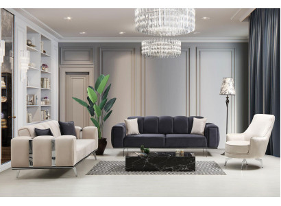 Luxus Canapé-Garnitur Dräisitze Fauteuil Canapé Béiges Stoffsofa Sofas 3tlg