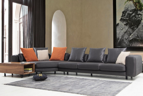 Eckcouch Eckgarnitur L-Form Polstersofa Stoffsofa Grau Sofa Dësch Canapé