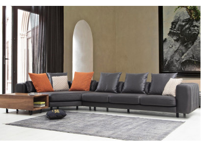 Eckcouch Eckgarnitur L-Form Polstersofa Stoffsofa Grau Sofa Dësch Canapé