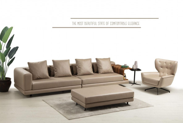 Sofagarnitur Polstersofa Véiersëtzergarnitur Fotell Beige Sofa 2tl. Kënschtleeder