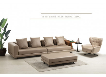 Sofagarnitur Polstersofa Véiersëtzergarnitur Fotell Beige Sofa 2tl. Kënschtleeder