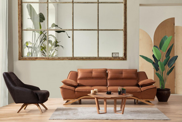 Couch-Garnitur Drësëtzer Fotell Stoffsofa Polstersofa 2tlg Sofa Brong