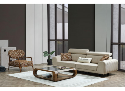 Canapé-Gruppe Stoffcanapé Polsterkanapé Dräi-Sëtz Fauteuil Beige Canapé 2 Deeler