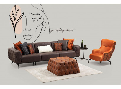 Kompletten 4-Sëtzer Fotel Canapé Braun Polstersofa Stoffsofa Set 2rtg