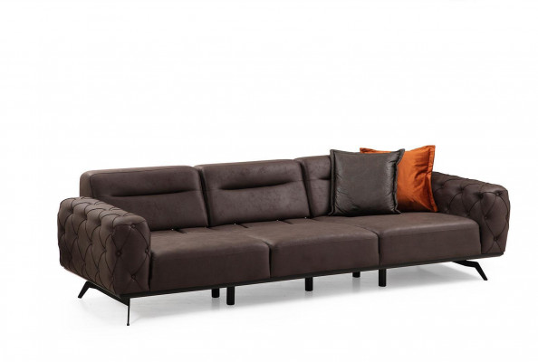 Kompletten 4-Sëtzer Fotel Canapé Braun Polstersofa Stoffsofa Set 2rtg