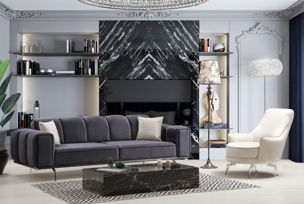 Komplett Canapé-Set Drësëtzer Fotell Canapé Gro Stoffcanapé Canapéen