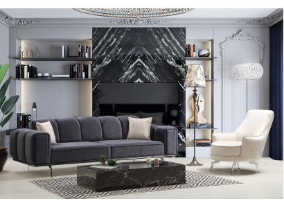 Komplett Canapé-Set Drësëtzer Fotell Canapé Gro Stoffcanapé Canapéen