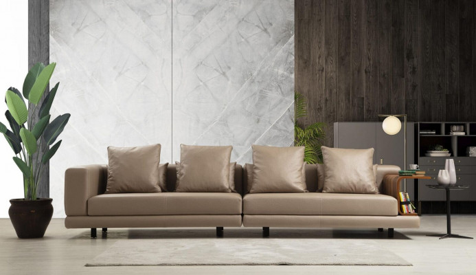 Viersëtzer Canapé Beige Sofa 4 Sëtzer Polstersofa Modern Kënschtlechen Lieder