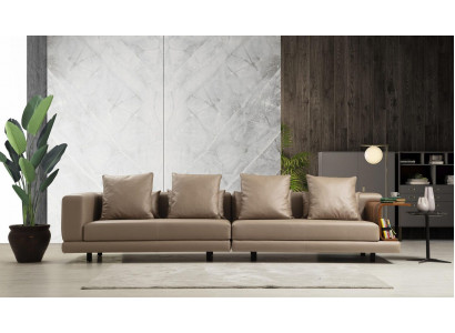 Viersëtzer Canapé Beige Sofa 4 Sëtzer Polstersofa Modern Kënschtlechen Lieder