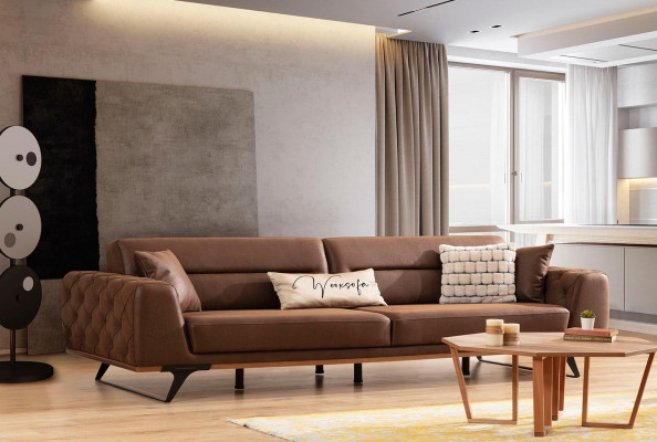 Chesterfield Véiersëtzer Canapé Konschtleder Brong Sofa 4 Sëtzer Polster