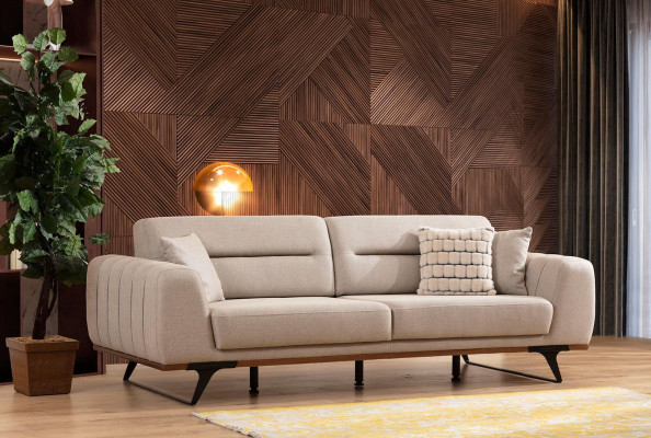 Stoffdivan Dräisëtzer Beige Divan 3 Sëtzer Polstersdivan Couch Design