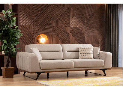 Stoffdivan Dräisëtzer Beige Divan 3 Sëtzer Polstersdivan Couch Design