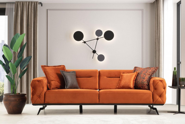 Dreisëtzer Canapé Orange Sofa 3 Sëtzer Polstersofa Chesterfield