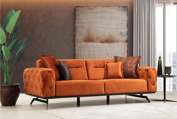 Dreisëtzer Canapé Orange Sofa 3 Sëtzer Polstersofa Chesterfield