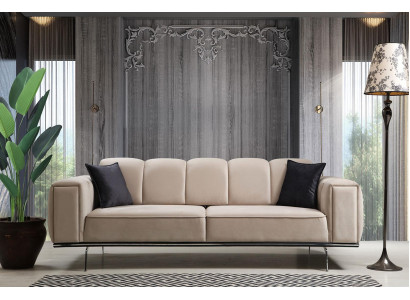 Couch Luxus Stoffsofa Dräisëtzer Polstersofa Beige Sofa Stoff 3 Sëtz