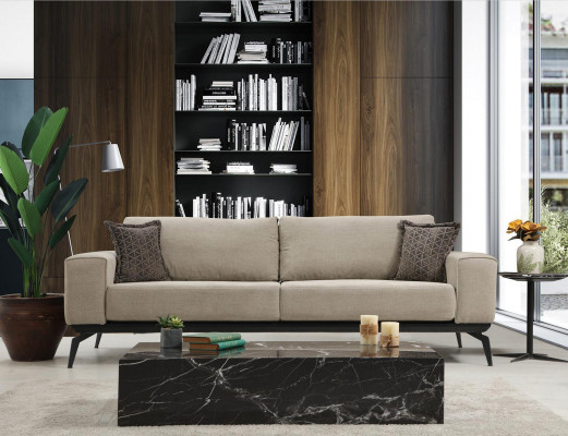 Dreiplaz Stoffkanapee Polsterkanapee Beige Kanapee Modern Stoff 3 Sëtz Couch