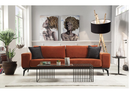 Orangen Drësëtzeger Stoffcouch Polstersofa Modern Stoff 3 Sëtz Sofa