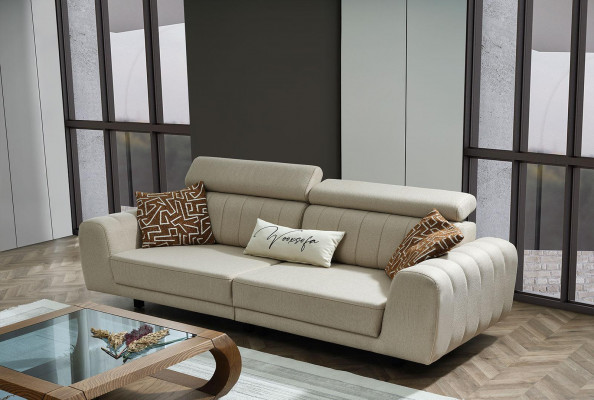 Stoffsofa Couch Dräisëtzer Design Sofa 3 Sëtzer Polstersofa Beige