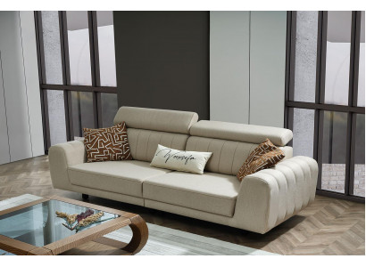 Stoffsofa Couch Dräisëtzer Design Sofa 3 Sëtzer Polstersofa Beige