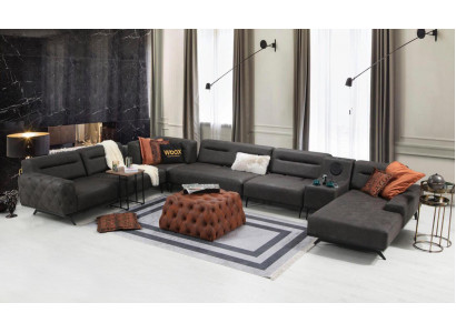 Eckcouch an U-Form Polstersofa Stoffsued-Set Couch Grau Grouss Sofa