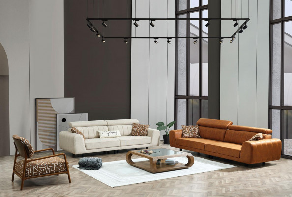 Couchgarnitur Véiersëtzer Dräisëtzer Fauteuil Braun 3tlg Polstersofa Set