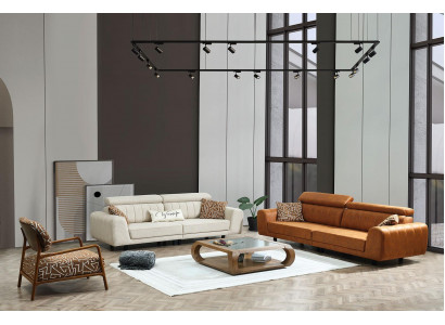 Couchgarnitur Véiersëtzer Dräisëtzer Fauteuil Braun 3tlg Polstersofa Set