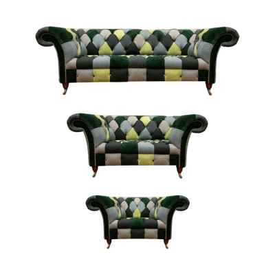 Chesterfield Wunnzëmmer Modern Polstermiwwel Sofagarnitur 3tlg 3+2+1