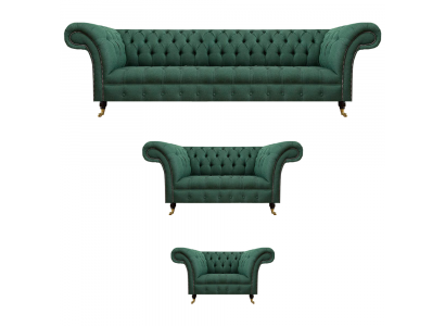 Luxus Sofaen Gréng Komplett Sofa-Garnitur Polstermébel Wunnzëmmer Couch Stoff