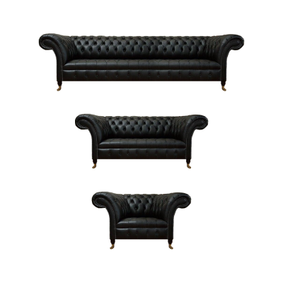 Wunnzëmmer Canapé-Set Schwaarz 3-Deeler Luxus Design Chesterfield Nei
