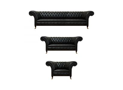 Wunnzëmmer Canapé-Set Schwaarz 3-Deeler Luxus Design Chesterfield Nei