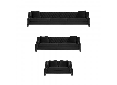 Chesterfield Sofagarnitur 2x Sofaen Chesterfield Fauteuil Schwaarz Polster Stoff