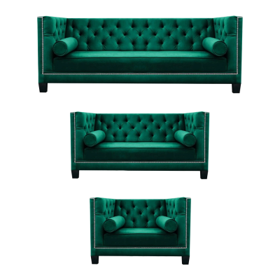 Luxus Gréng Chesterfield Design Garnitur 3tëg Sofas Canapé Wunnzëmmer 3+2+1