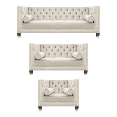 Wäiss Sofa Garnitur Textilsofa Wunnzëmmer Luxus 3+2+1 Ariichtung Chesterfield