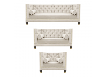 Wäiss Sofa Garnitur Textilsofa Wunnzëmmer Luxus 3+2+1 Ariichtung Chesterfield