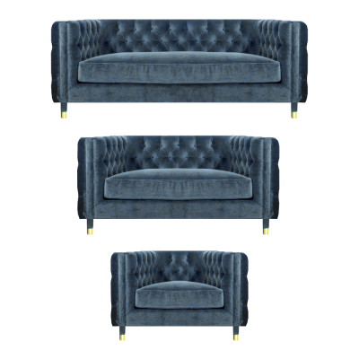 Designer Luxus Set Canapéen Chesterfield Wunnzëmmer Textil Canapégezäiteg Nei