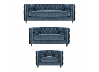 Designer Luxus Set Canapéen Chesterfield Wunnzëmmer Textil Canapégezäiteg Nei