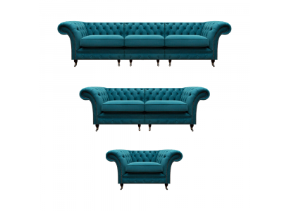 Luxus Set 3-Deeler Canapé Polstermöbel Commode Couch Wunnzëmmer Chesterfield