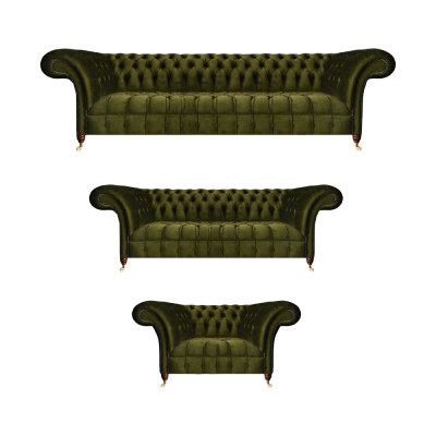 Komplett Gréng Canapé Set Canapé-Ensemble Luxus Textil Ariichtung Chesterfield