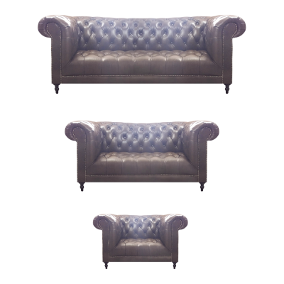 Wunnzëmmer Set 3tlg Braun Lieder Ariichtung Polstermébel Chesterfield Nei