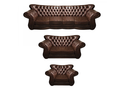 Wunnzëmmer Chesterfield Sofa Set 3-tlg 4+2+1 Lieder Luxus Canapé Fauteuil