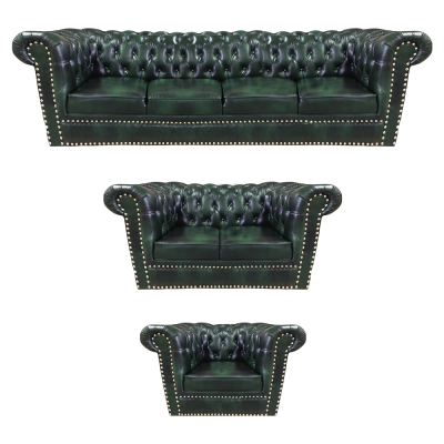 Luxus Ledersofa Komplett Sofagarnitur 3 Deeler Chesterfield Wunnzëmmer Fautteuil 4+2+1