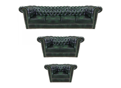 Luxus Ledersofa Komplett Sofagarnitur 3 Deeler Chesterfield Wunnzëmmer Fautteuil 4+2+1